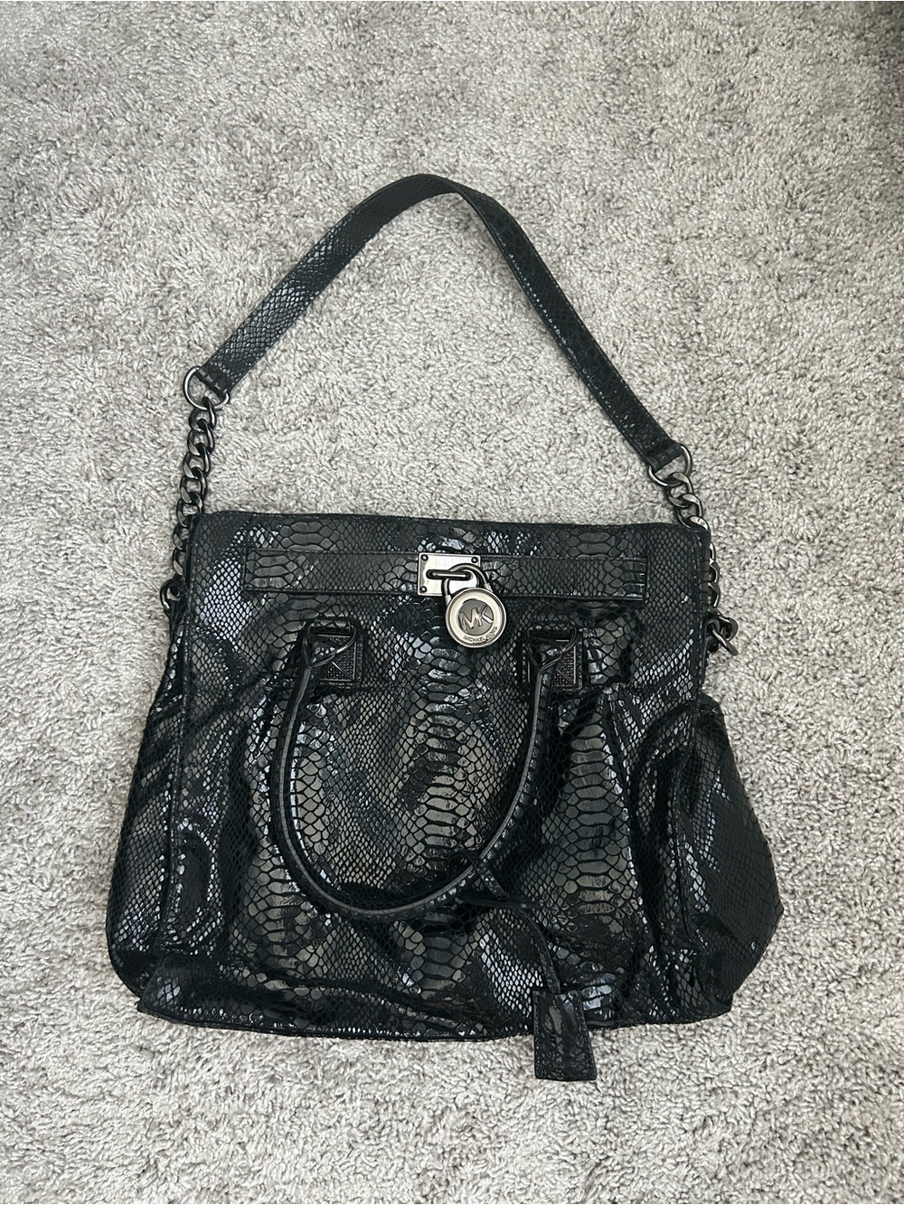 Michael Kors Black Snake-Embossed Shoulder Bag